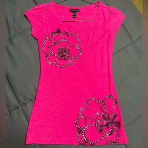 Adorable FANG Girls Size Small Hot Pink Sparkly Flower Tee Shirt 🌸✨